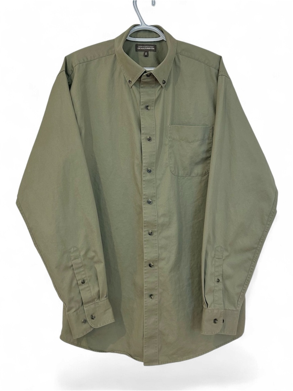 Denver Hayes Men's Button-Down Shirt – Greyish Olive Green, Large Tall Fit